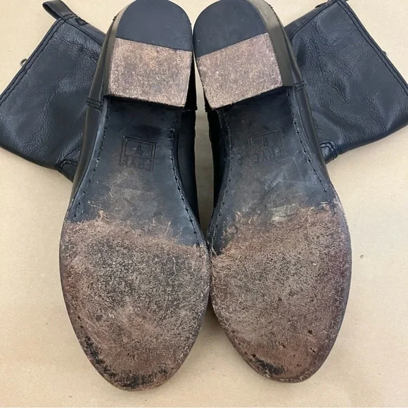 Frye Ankle Boots Womens 8 Black Leather Block Heel Side Zip Classic Western - Picture 8 of 8
